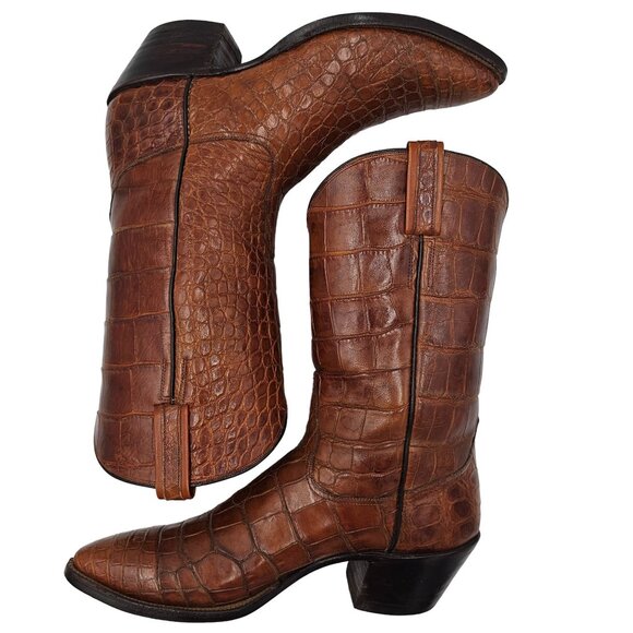Vintage Rios of Mercedes Custom Full Alligator Brown Cowboy Boots Raymondville - Picture 2 of 16